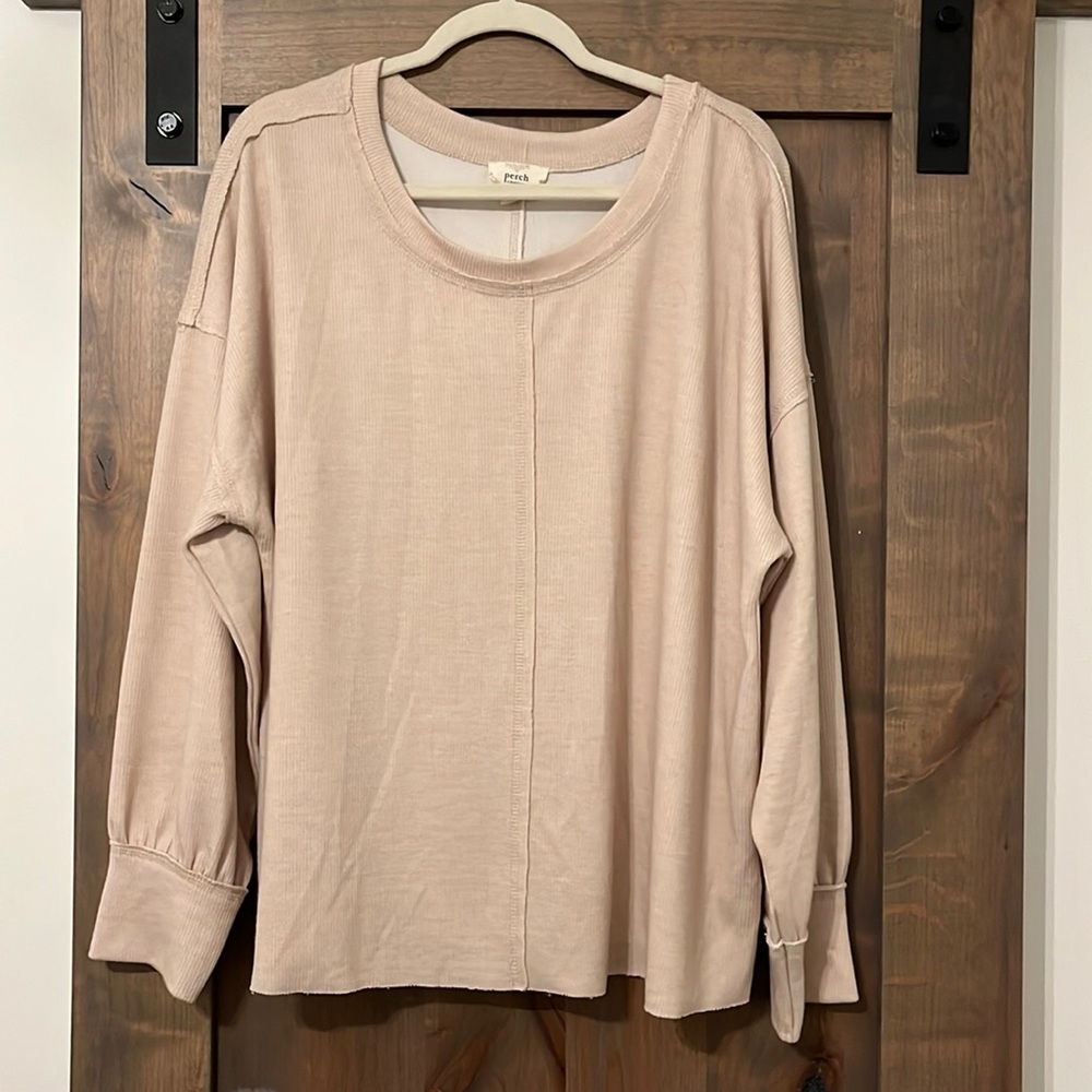 Perch beige oversized 2x plus size long sleeve top baggy